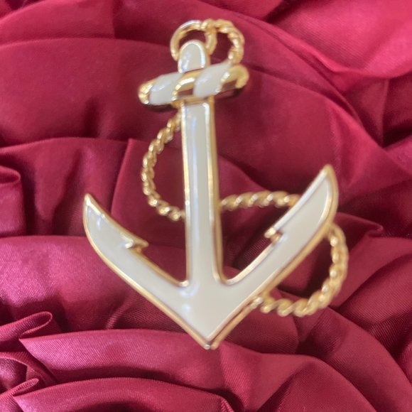 Monet Jewelry - A Signed Monet Anchor Pin. Flesh and Gold Color Anchors Away